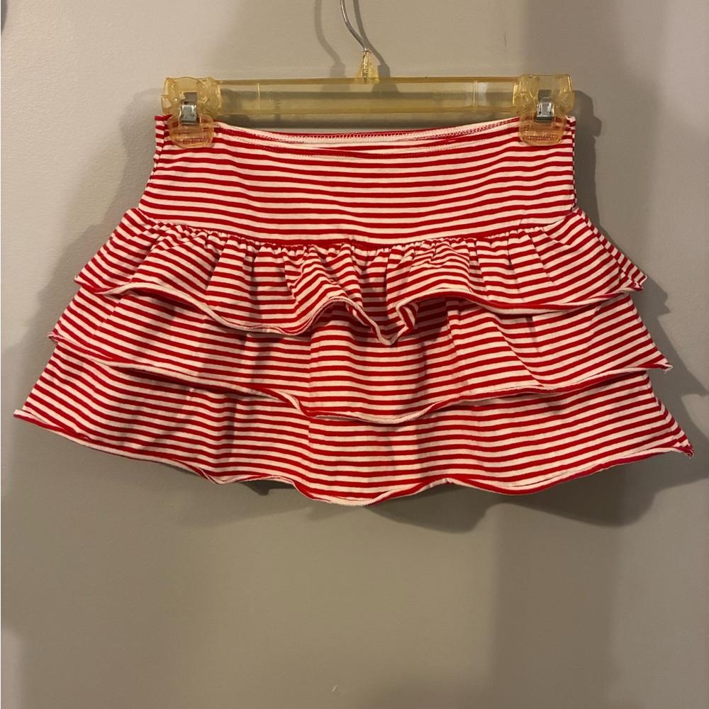 Hollister Red and White Striped Ruffle Mini Skirt